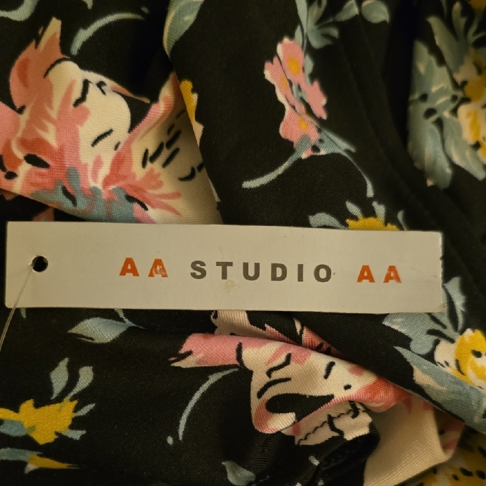 NWT AA Studio Black Floral Faux Wrap Midi Dress - Picture 3 of 4